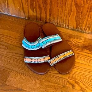 Teal and Coral Beaded Sandals
